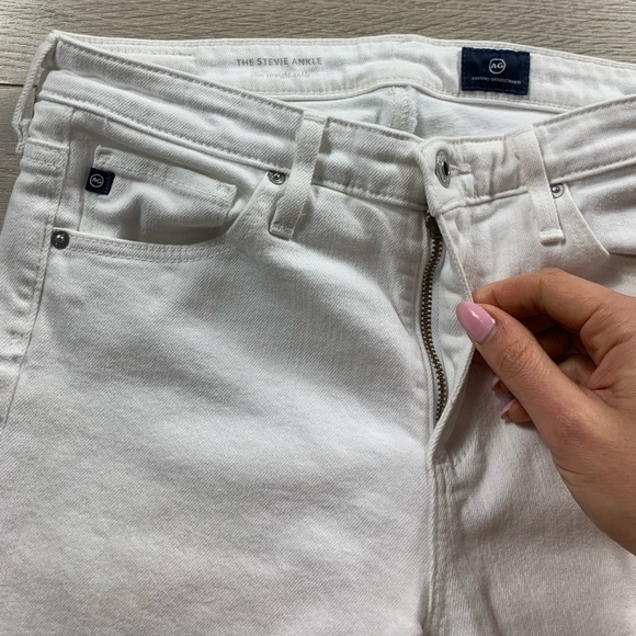 AG The Stevie Slim Straight Ankle Raw Hem White Jeans - Picture 4 of 13